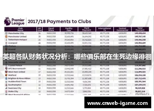 英超各队财务状况分析：哪些俱乐部在生死边缘徘徊